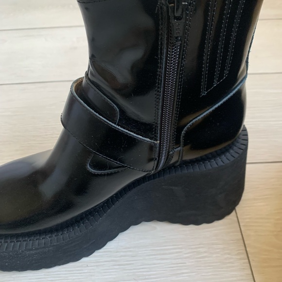 MM6 Maison Martin Margiela Buckled Leather Wedge Boots 40 / US 9.5 - Picture 4 of 7